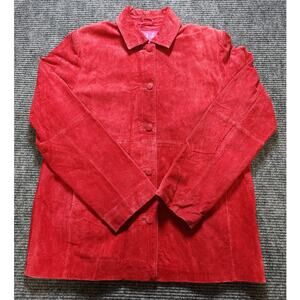 B Kids Red Suede Jacket XXL 18.5 Youth Girls Vintage Genuine Leather Button Up